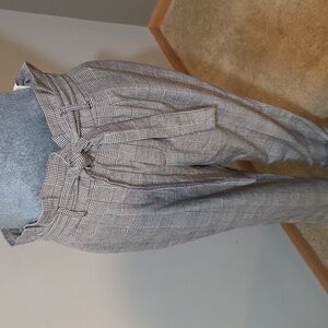 C By One Gray Plaid Paper Bag Style High-Waisted Pants Large